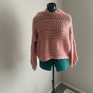 Crochet Pink Hooded Sweater